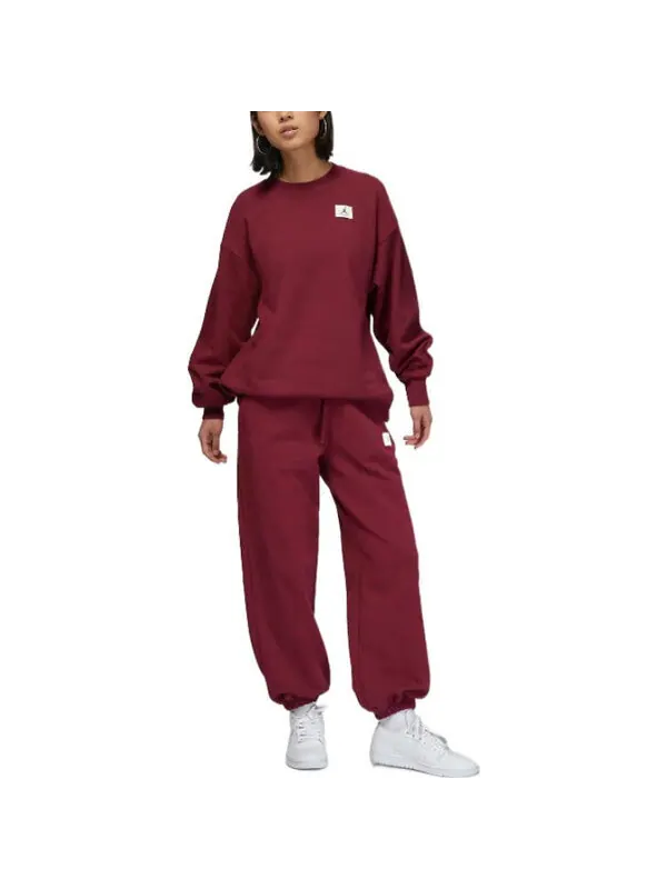 Толстовка (WMNS) Air Jordan Flight Fleece Crew 'Claret' — изображение 2 из 3, красный