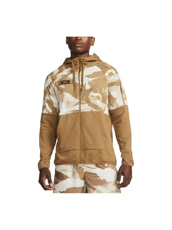 Куртка камуфляж dri fit флисовая толстовка с капюшоном на молнии Nike — изображение 1 из 4, коричневый/мульти