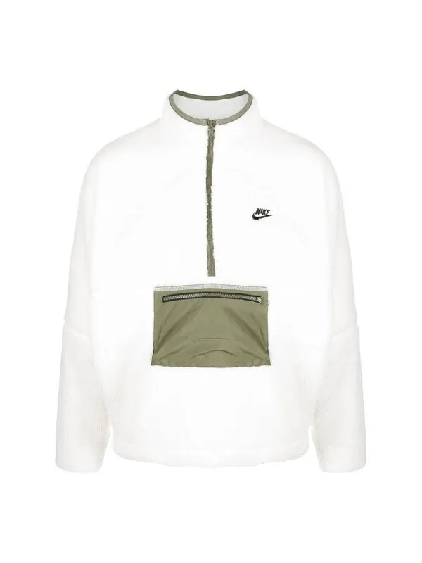 Куртка club fleece half-zip anorak plush jacket 'white olive' Nike — изображение 1 из 1, оливковый