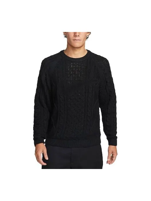 Свитер Nike Solid Color Round Neck Knit Long Sleeves Wool Sweater Men's Black — изображение 1 из 3, черный