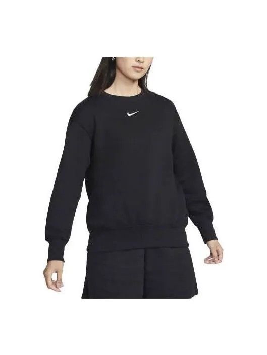Толстовка (WMNS) Nike Sportswear Phoenix Fleece Wide Fit Crew Neck Sweatshirt 'Black' — изображение 1 из 3, черный/белый