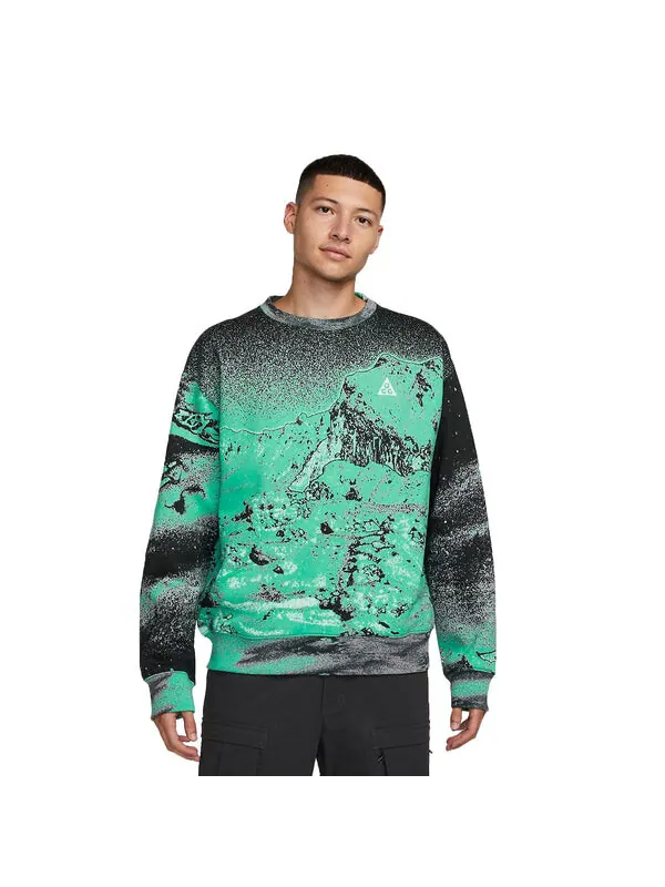 Свитер acg therma-fit all-over print fleece crew 'light menta' Nike — изображение 1 из 4, светлый/белый