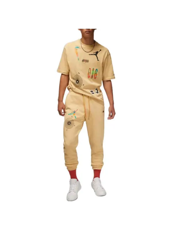 Брюки Air Jordan Word Embroidered Drawstring Casual Joggers/Pants/Trousers Men's Brown — изображение 3 из 4, коричневый