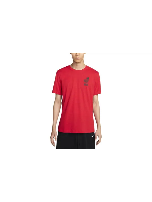 Футболка Men's Nike Logo Geometry Pattern Printing Round Neck Short Sleeve University Red T-Shirt — изображение 2 из 3