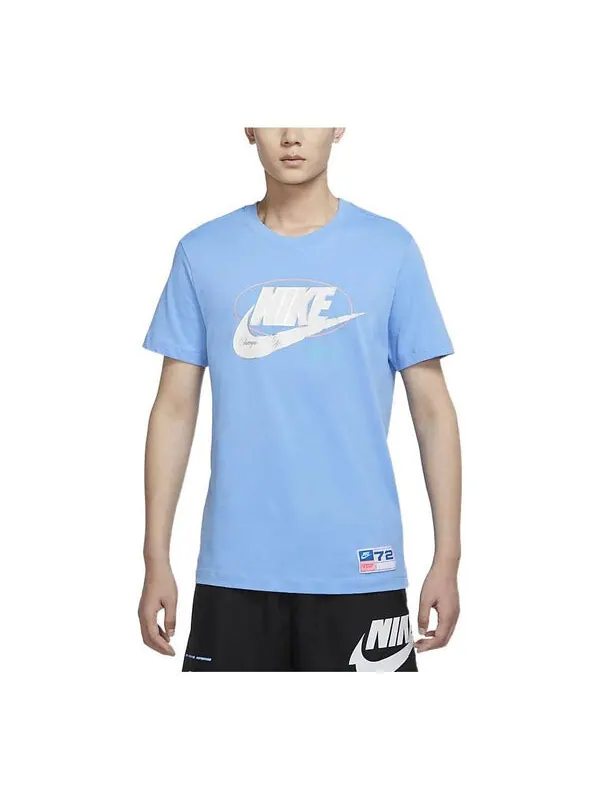 Футболка Men's Nike Large Logo Alphabet Printing Round Neck Short Sleeve City Blue T-Shirt — изображение 1 из 3, мульти