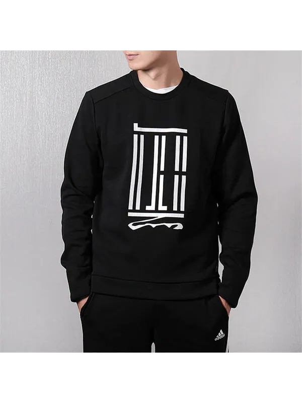 Толстовка adidas Wj Crew Sroty Printing Pattern Sports Round Neck Pullover Black — изображение 3 из 4, черный
