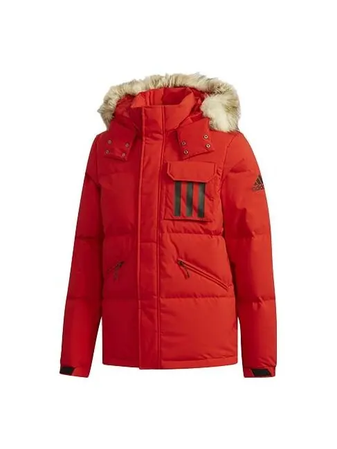 Пуховик adidas Down Puffa 3STR Loose Outdoor hooded down Jacket Red — изображение 1 из 4, светлый красный