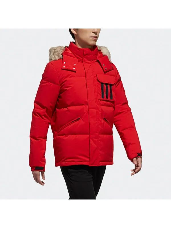 Пуховик adidas Down Puffa 3STR Loose Outdoor hooded down Jacket Red — изображение 2 из 4, светлый красный