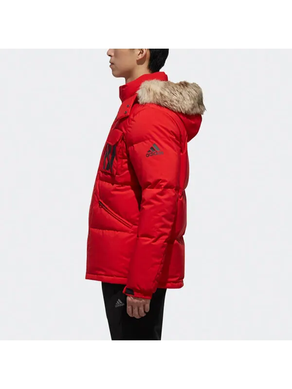 Пуховик adidas Down Puffa 3STR Loose Outdoor hooded down Jacket Red — изображение 4 из 4, светлый красный