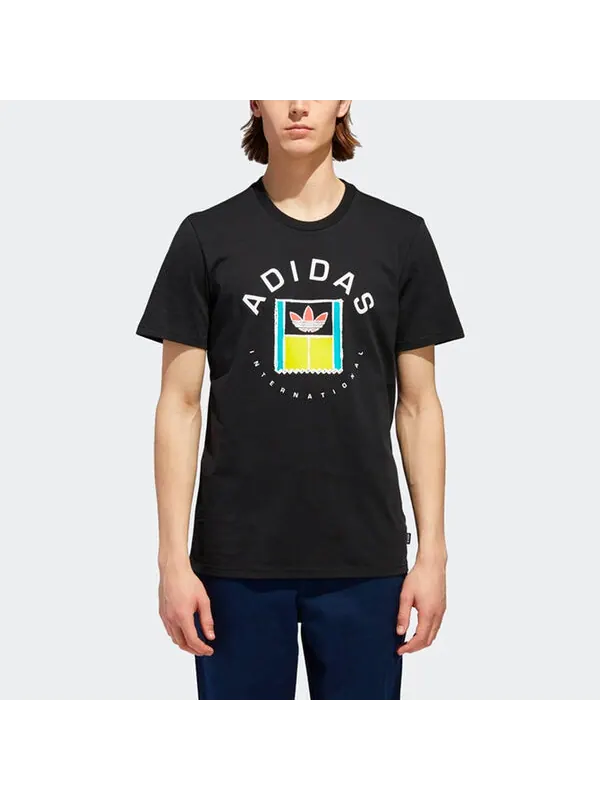 Футболка originals oncourt tee funny printing logo sports round neck short sleeve black Adidas — изображение 3 из 4, черный