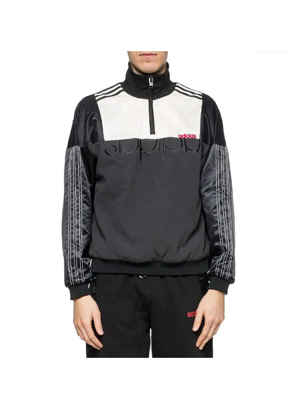 Куртка x alexander wang crossover logo printing colorblock half zipper casual sports jacket black Adidas — изображение 3 из 4