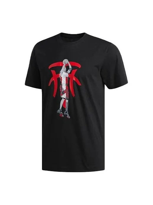 Футболка basketball sports round neck pullover printing short sleeve black Adidas — изображение 1 из 4, черный