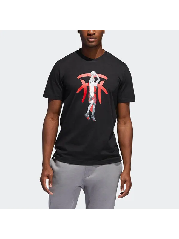 Футболка basketball sports round neck pullover printing short sleeve black Adidas — изображение 3 из 4, черный