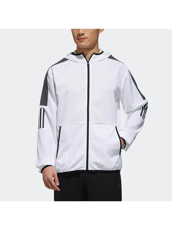 Куртка casual sports contrasting colors hooded woven jacket white Adidas — изображение 3 из 4, белый