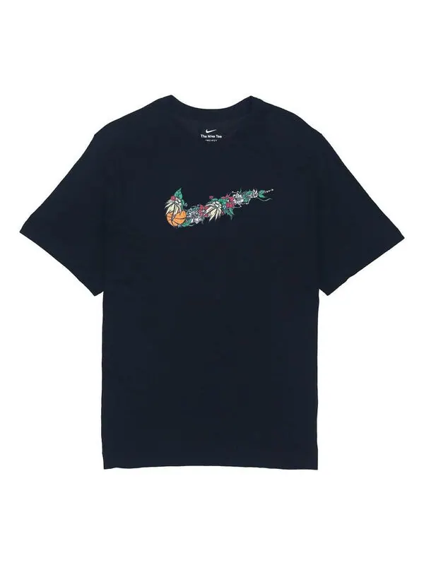 Футболка Men's Nike Flowers Large Logo Casual Sports Solid Color Round Neck Short Sleeve Black — изображение 1 из 4, мульти