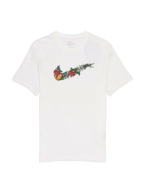 Футболка Men's Nike Flowers Large Logo Casual Sports Solid Color Round Neck Short Sleeve White — изображение 1 из 4, мульти