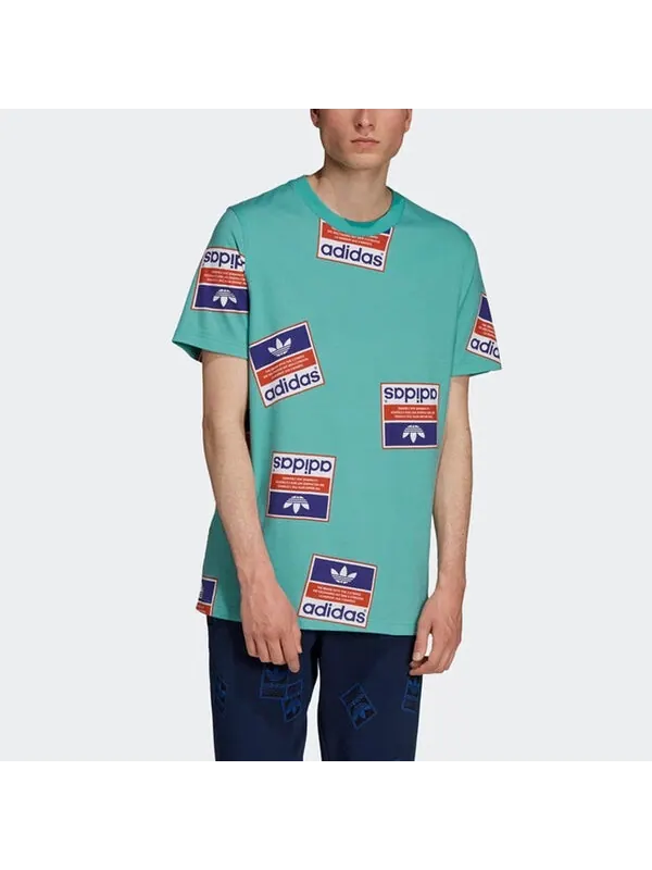 Футболка originals printing round neck short sleeve green Adidas — изображение 3 из 4, зеленый