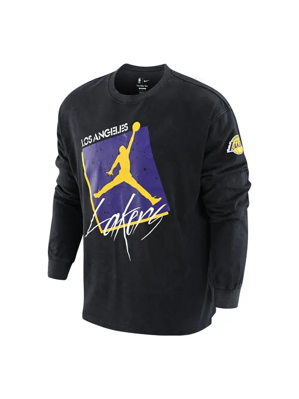Футболка Air Jordan Los Angeles Lakers Courtside Max90 Long-sleeve T-shirt 'Black' — изображение 1 из 3, черный/мульти