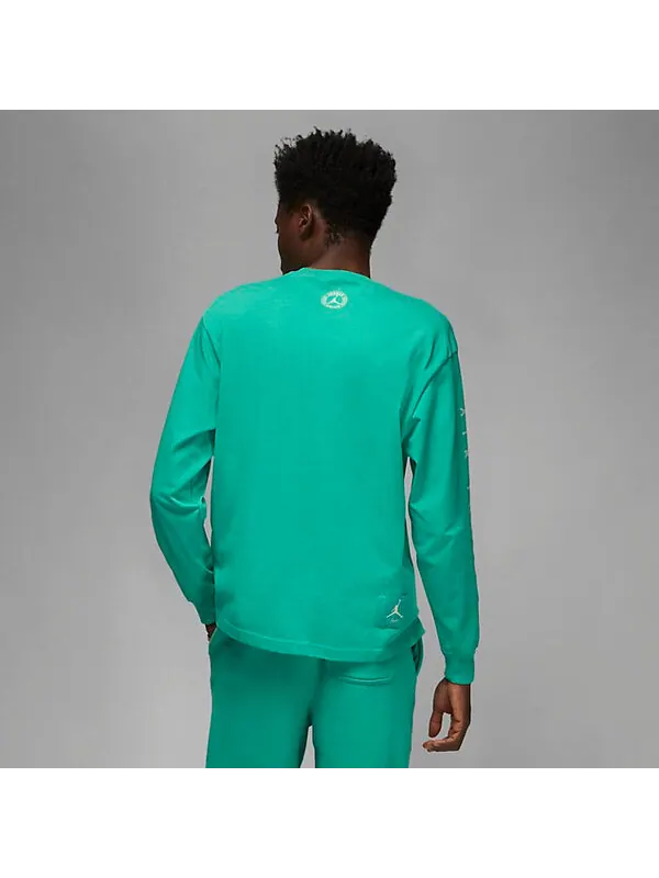 Футболка Air Jordan Long-Sleeve Tee x Union 'Kinetic Green' — изображение 2 из 4, зеленый/белый