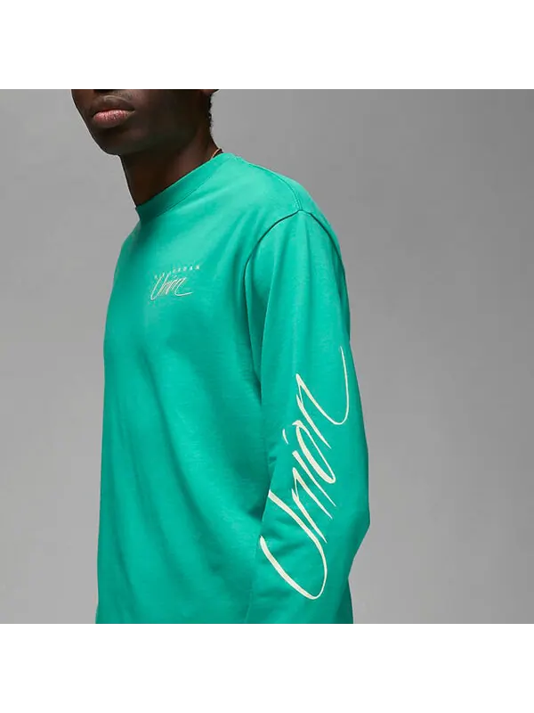 Футболка Air Jordan Long-Sleeve Tee x Union 'Kinetic Green' — изображение 3 из 4, зеленый/белый