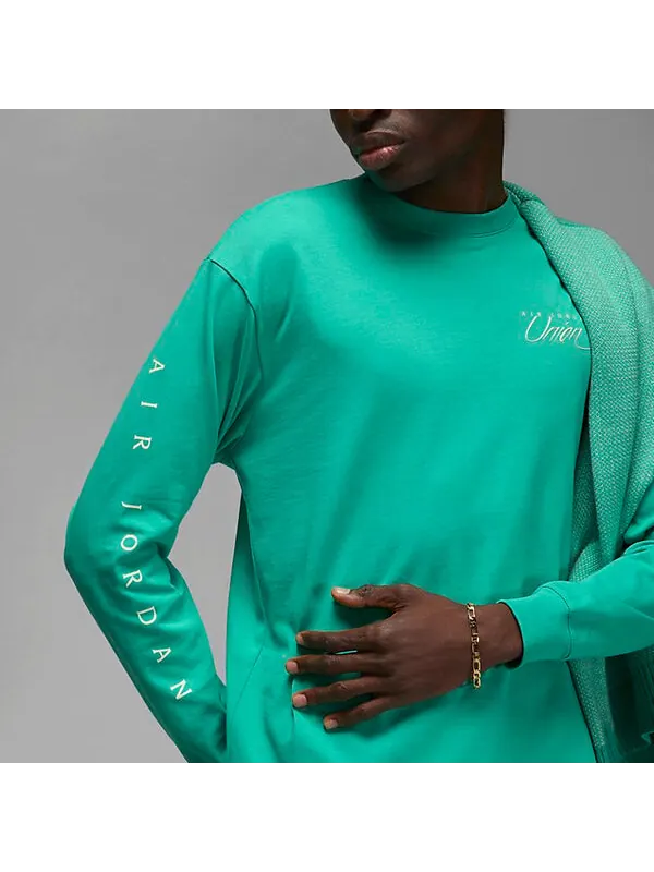 Футболка Air Jordan Long-Sleeve Tee x Union 'Kinetic Green' — изображение 4 из 4, зеленый/белый