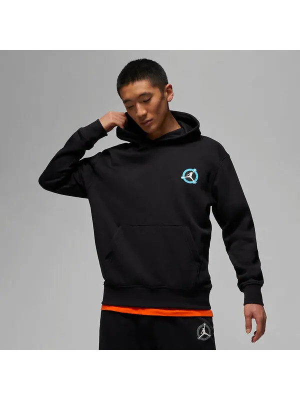 Толстовка Air Jordan Flight MVP Fleece Pullover Hoodie 'Black Lush Orange' — изображение 2 из 4, черный/оранжевый