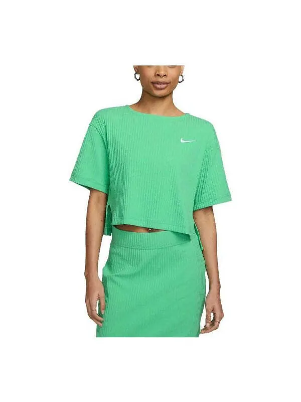Топ спортивная одежда ребристый трикотаж короткий рукав топ Nike — изображение 1 из 3, зеленый
