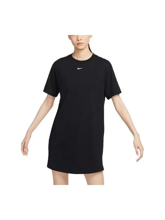 Платье (WMNS) Nike Sportswear Essential Short-sleeve T-Shirt Dress 'Black' — изображение 1 из 4, черный