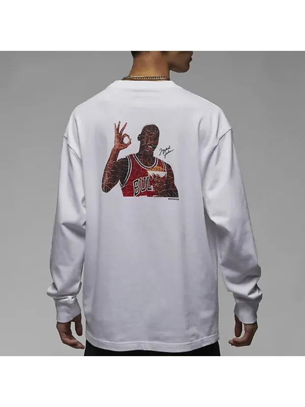 Футболка Air Jordan Flight MVP Long Sleeve T-Shirt 'White' — изображение 3 из 4, белый/мульти