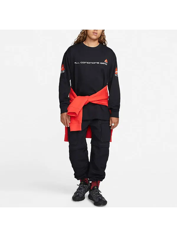 Футболка Nike ACG Long-Sleeve T-Shirt 'Black' — изображение 3 из 3, черный/белый