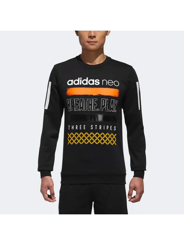 Толстовка adidas neo Athleisure Casual Sports Knit Round Neck Pullover Black — изображение 3 из 4, черный