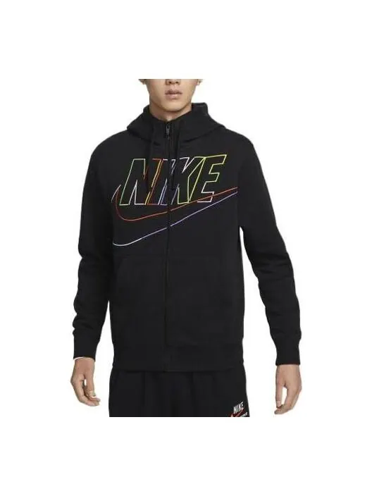 Куртка Nike Men's Club Brushed Brush Zip-Up Hooded Jacket 'Black' — изображение 1 из 3, черный/мульти