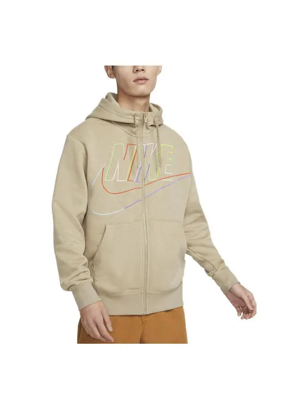 Толстовка Nike Big Logo Sportswear Club Fleece Full-Zip Hoodie 'Khaki' — изображение 1 из 3, хаки/мульти