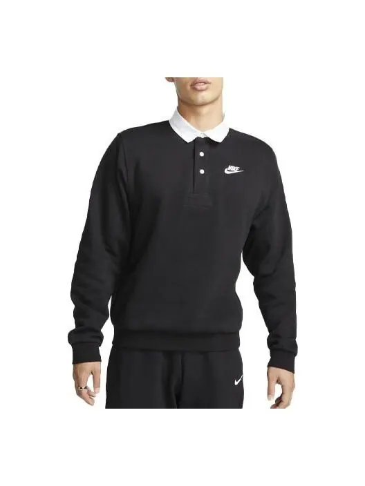 Футболка Nike Club Fleece Plush Long Sleeve Lapel Shirt 'Black' — изображение 1 из 3, черный/мульти