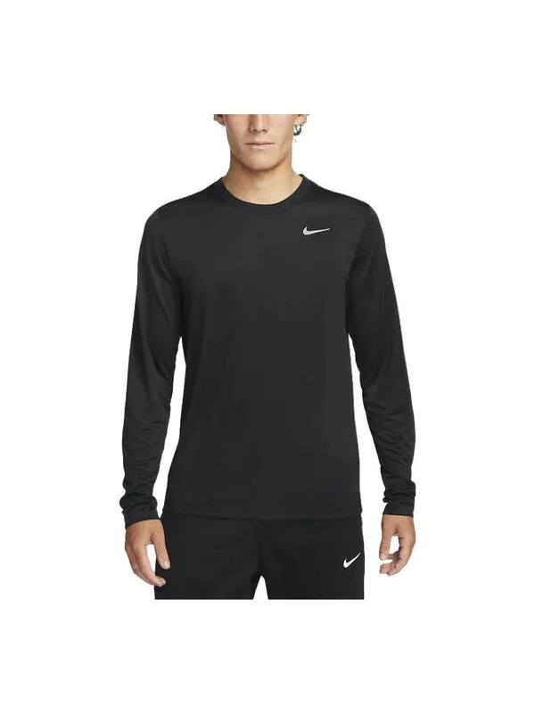 Футболка dry fit legend long sleeve tee 'black' Nike — изображение 1 из 3, черный/белый