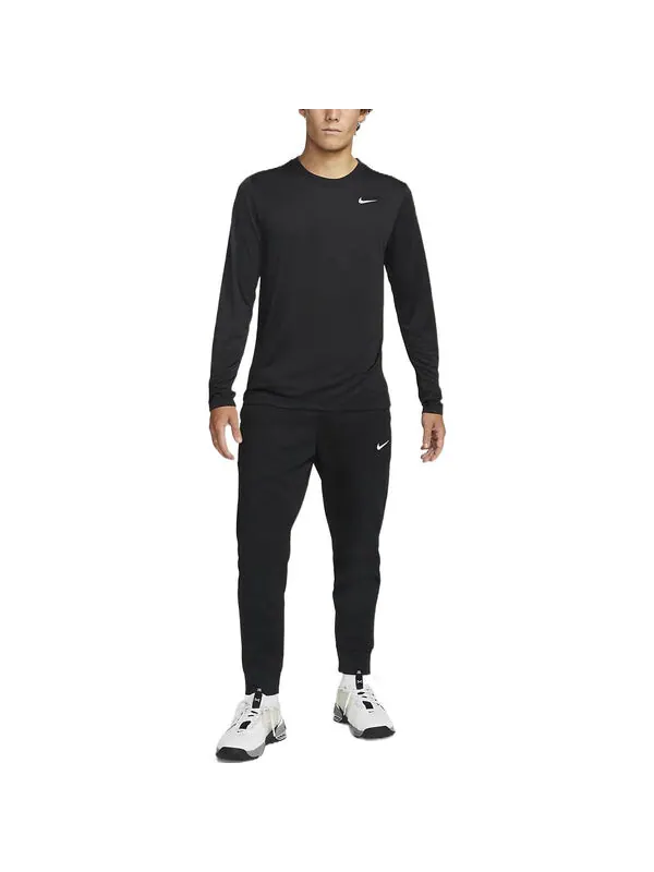 Футболка dry fit legend long sleeve tee 'black' Nike — изображение 3 из 3, черный/белый