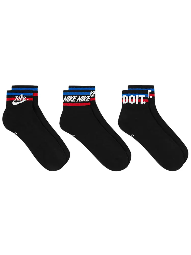 Носки Nike Everyday Ankle Alphabet Logo Pattern Casual Sports Socks 3 Pairs Black — изображение 2 из 3, черный