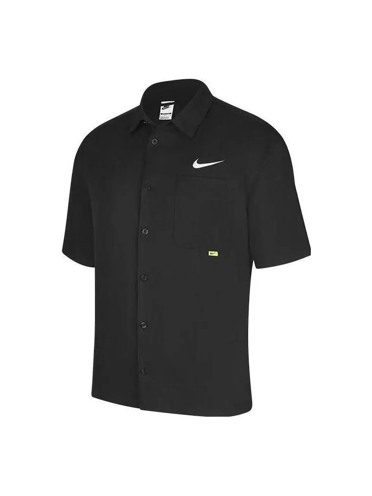 Рубашка Men's Nike SWOOSH Chest Brand Logo Limited Lapel Solid Color Short Sleeve Black Shirt — изображение 1 из 6, черный