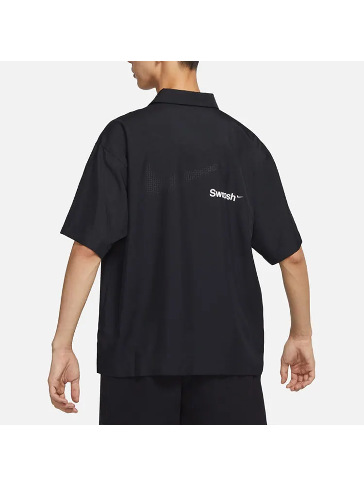 Рубашка Men's Nike SWOOSH Chest Brand Logo Limited Lapel Solid Color Short Sleeve Black Shirt — изображение 6 из 6, черный