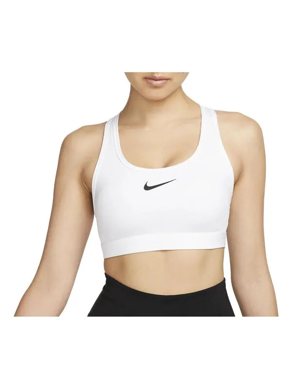 Спортивный бюстгальтер со средней поддержкой и логотипом Swoosh Nike — изображение 1 из 3, белый/черный
