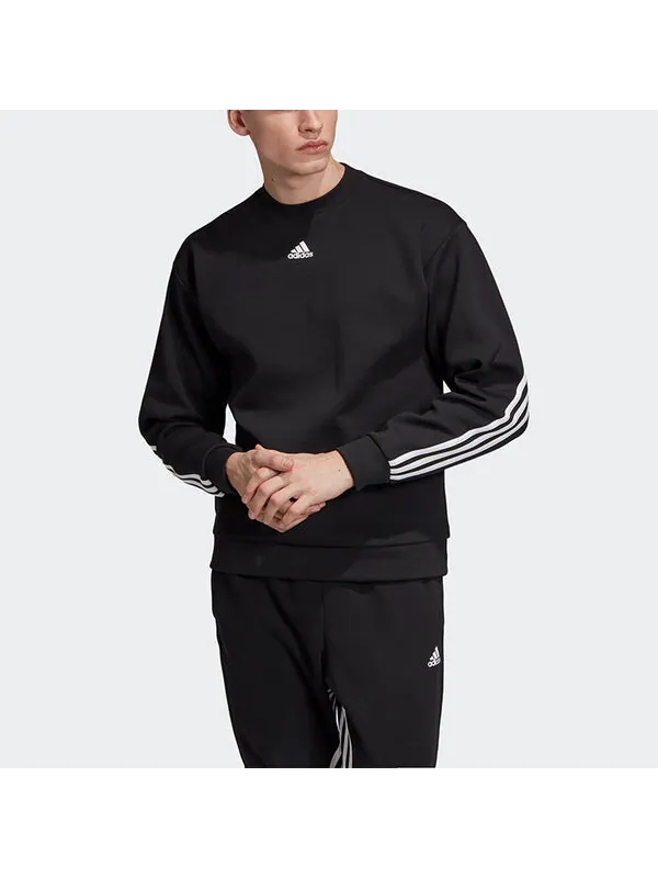 Толстовка adidas M Mh 3s Crew Casual Sports Solid Color Round Neck Black — изображение 3 из 4, черный