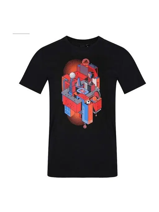 Футболка printing short sleeve tee 'black multi-color' Adidas — изображение 1 из 3, черный