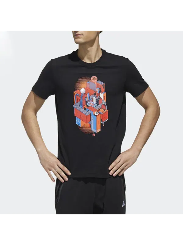 Футболка printing short sleeve tee 'black multi-color' Adidas — изображение 3 из 3, черный
