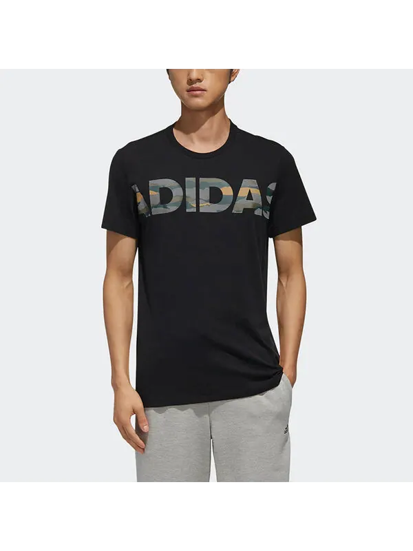 Футболка logo large alphabet printing short sleeve black Adidas — изображение 3 из 4, черный