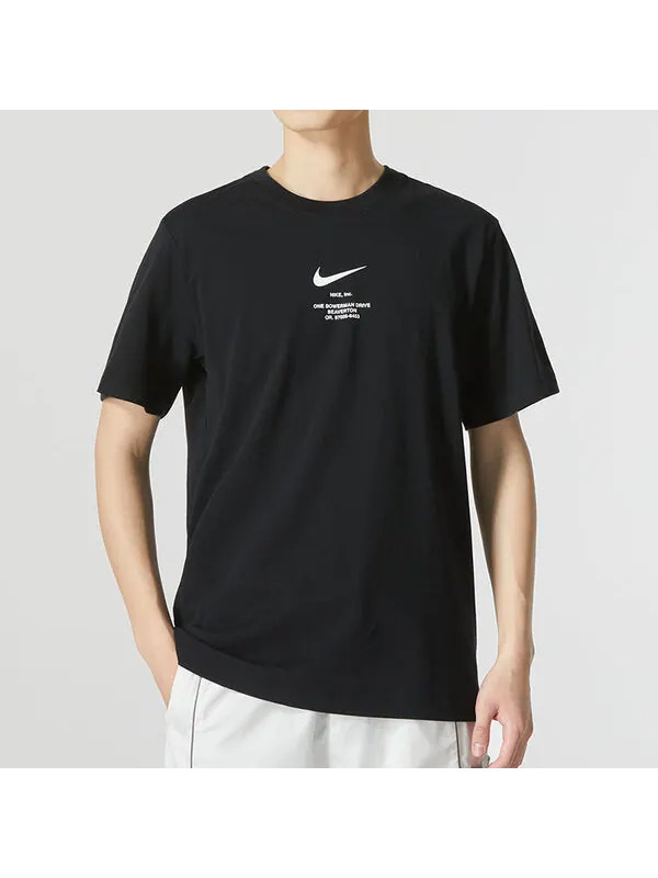 Футболка Nike Sportswear Big Swoosh Running Gym Cotton T-Shirt 'Black' — изображение 3 из 4, черный/мульти