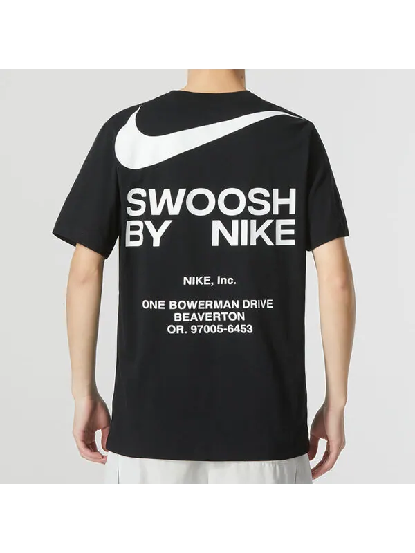 Футболка Nike Sportswear Big Swoosh Running Gym Cotton T-Shirt 'Black' — изображение 4 из 4, черный/мульти