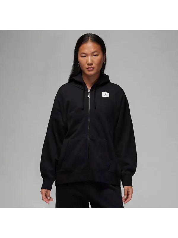 Толстовка (WMNS) Air Jordan Flight Full-Zip Hoodie 'Black' — изображение 2 из 4, черный