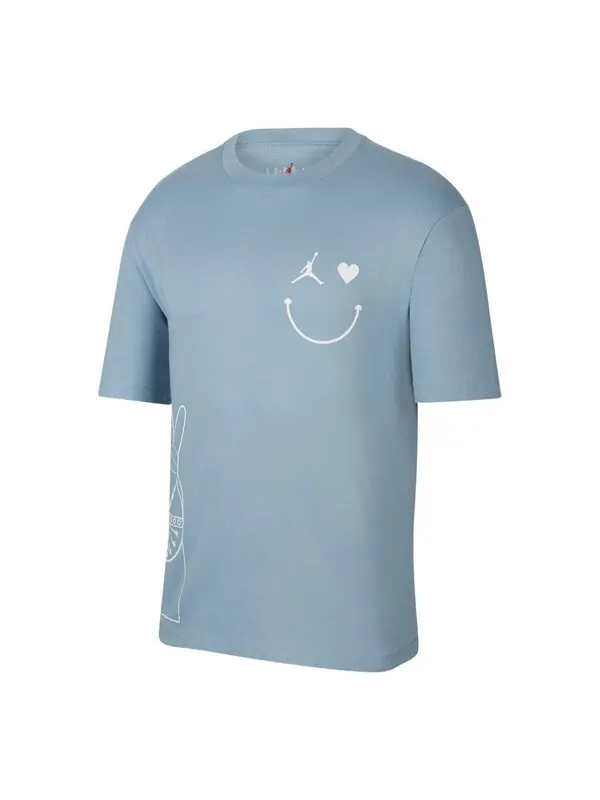 Футболка Men's Air Jordan Smiling Face Pattern Logo Printing Round Neck Short Sleeve Blue T-Shirt — изображение 1 из 3