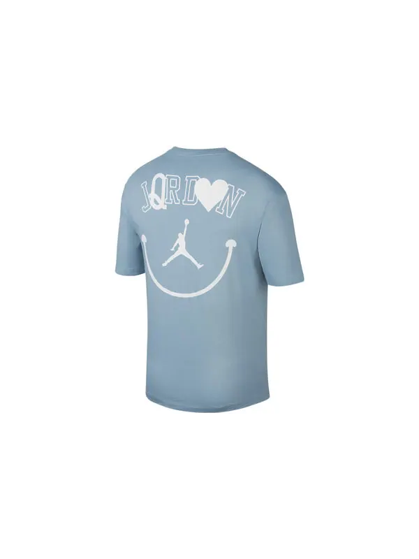 Футболка Men's Air Jordan Smiling Face Pattern Logo Printing Round Neck Short Sleeve Blue T-Shirt — изображение 2 из 3