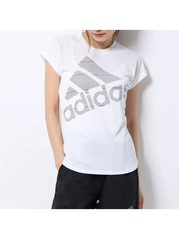 Футболка тренировочные спортивные с круглым вырезом с коротким рукавом Adidas — изображение 3 из 4, белый